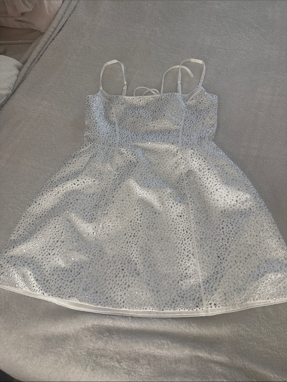 White Bridal Sequin Mini Dress with Spaghetti Straps
